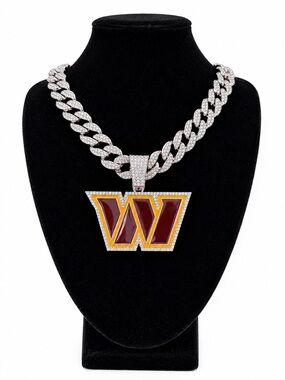 NFL Washington Commanders W Iced Out Pendant Cuban Link Chain Necklace